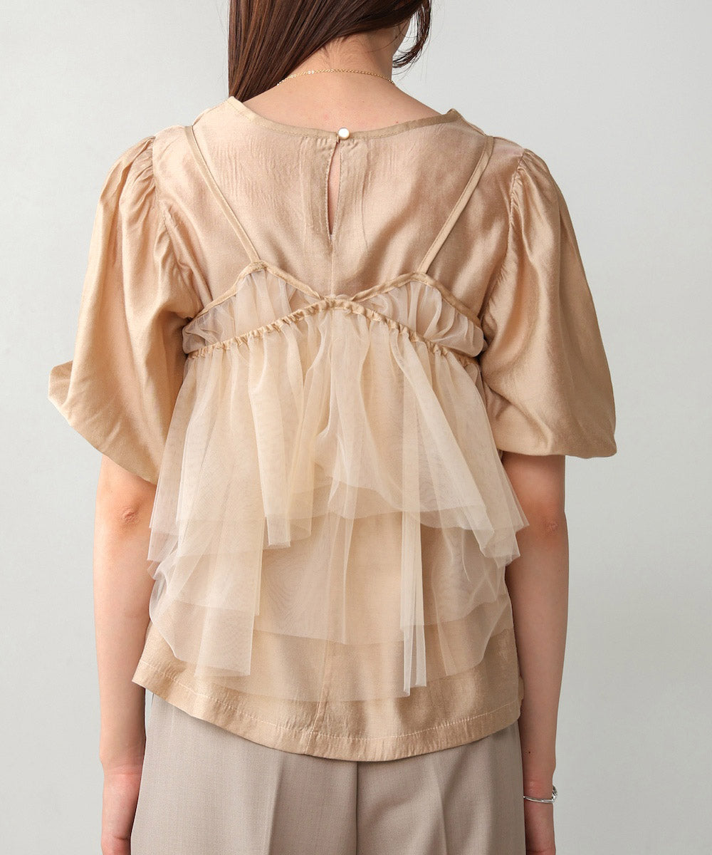 【2点セット】チュールビスチェ+ボリュームスリーブブラウスセット