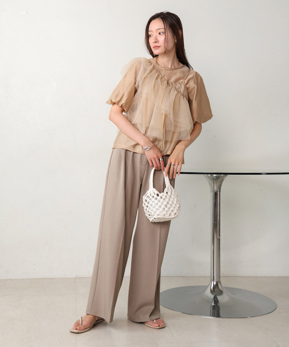 【2点セット】チュールビスチェ+ボリュームスリーブブラウスセット