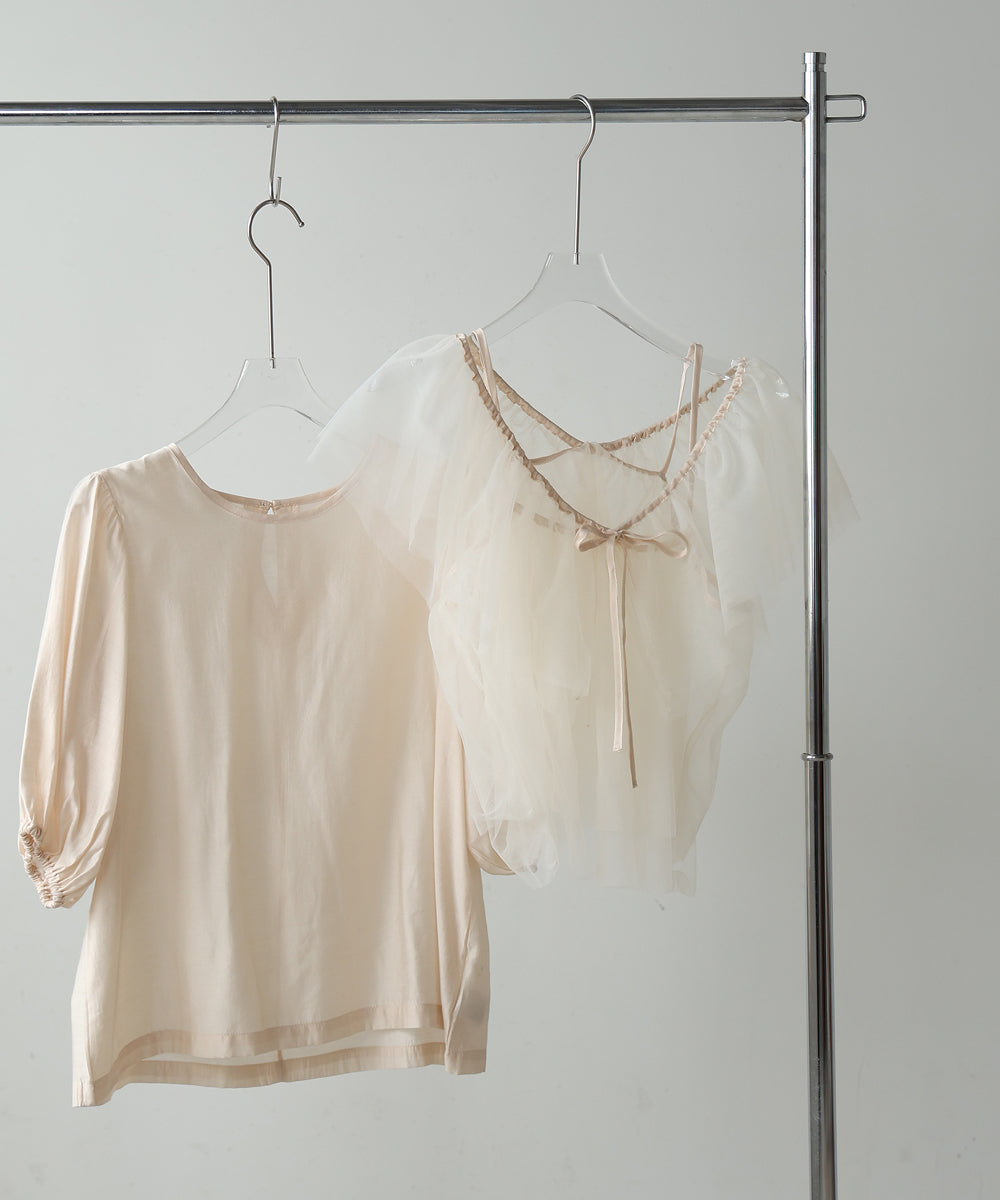 【2点セット】チュールビスチェ+ボリュームスリーブブラウスセット