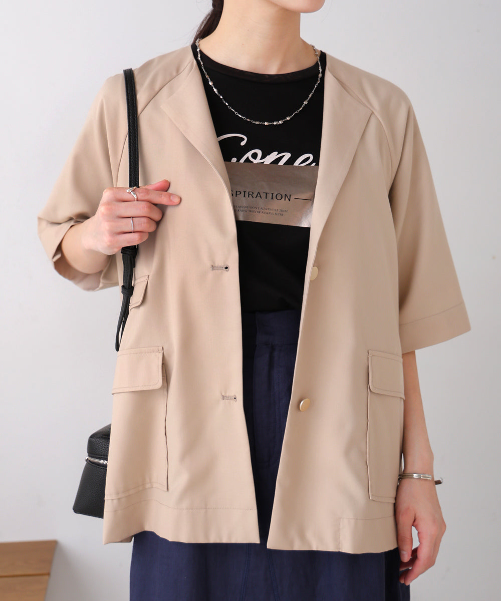 ノーカラーハーフスリーブジャケット