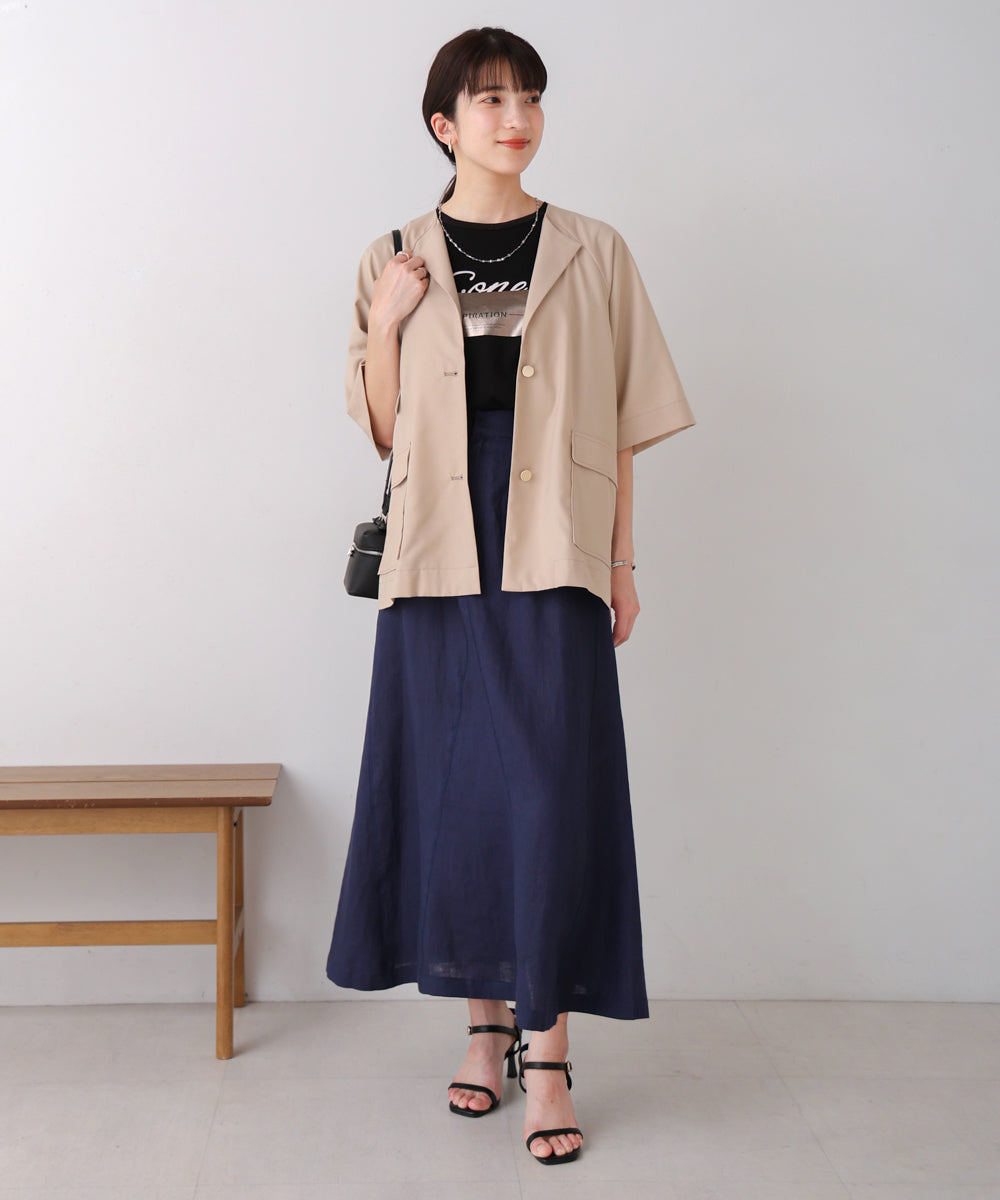 ノーカラーハーフスリーブジャケット