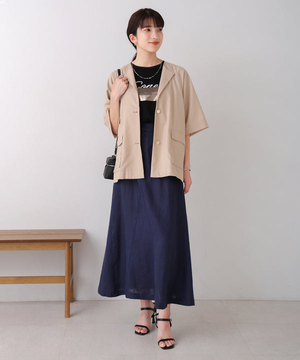 ノーカラーハーフスリーブジャケット