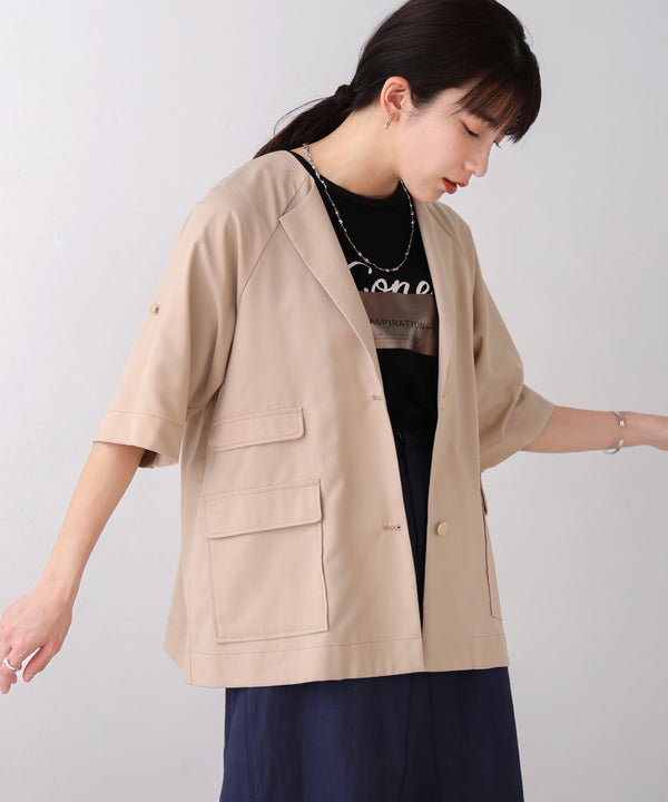 ノーカラーハーフスリーブジャケット