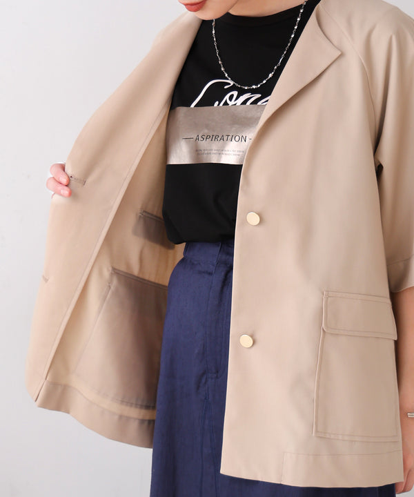 ノーカラーハーフスリーブジャケット