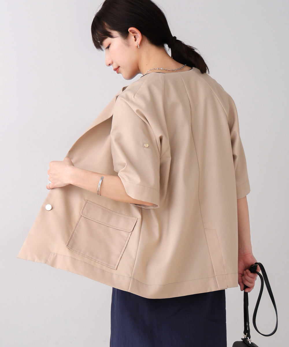 ノーカラーハーフスリーブジャケット