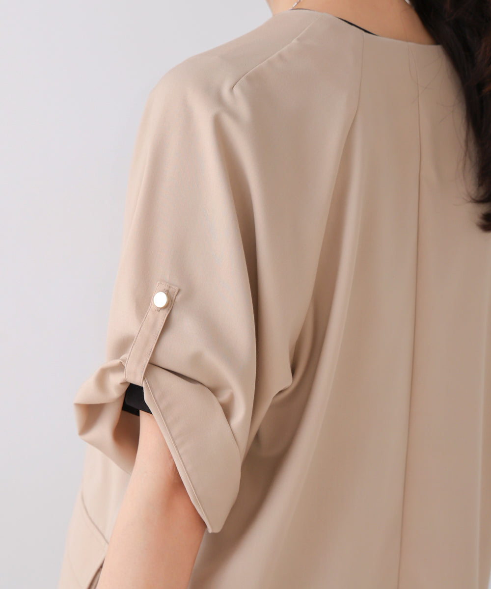 ノーカラーハーフスリーブジャケット