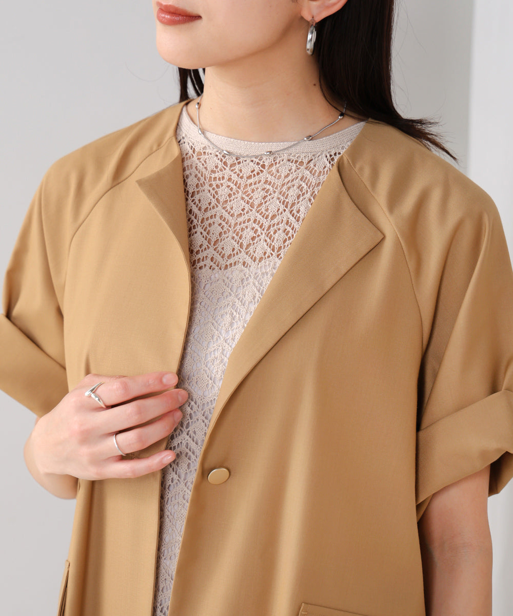 ノーカラーハーフスリーブジャケット