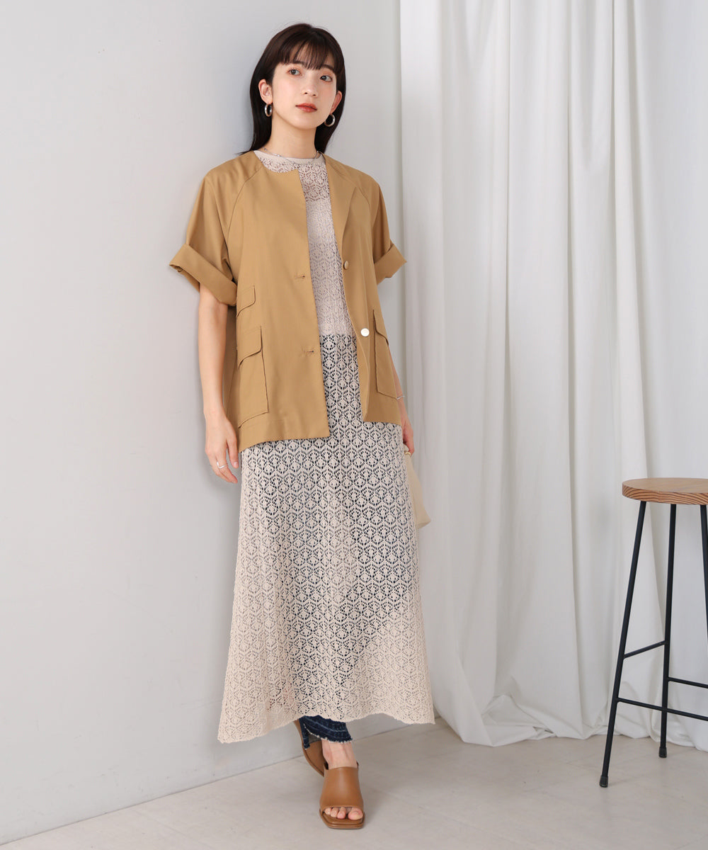 ノーカラーハーフスリーブジャケット