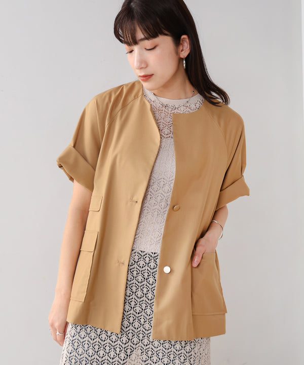 ノーカラーハーフスリーブジャケット