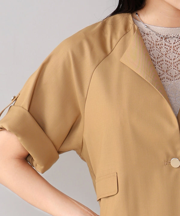 ノーカラーハーフスリーブジャケット