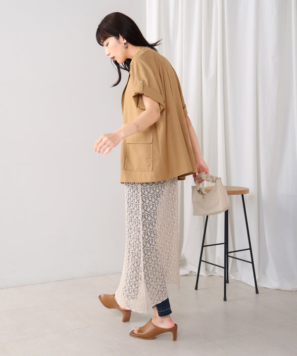 ノーカラーハーフスリーブジャケット