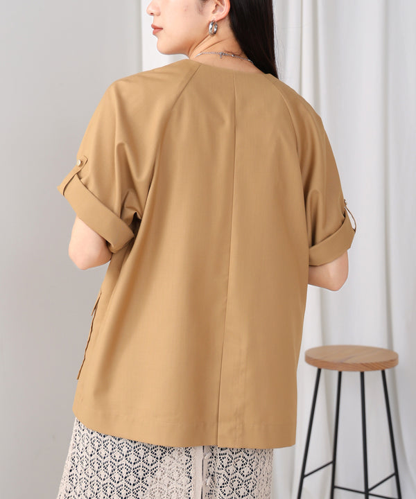 ノーカラーハーフスリーブジャケット