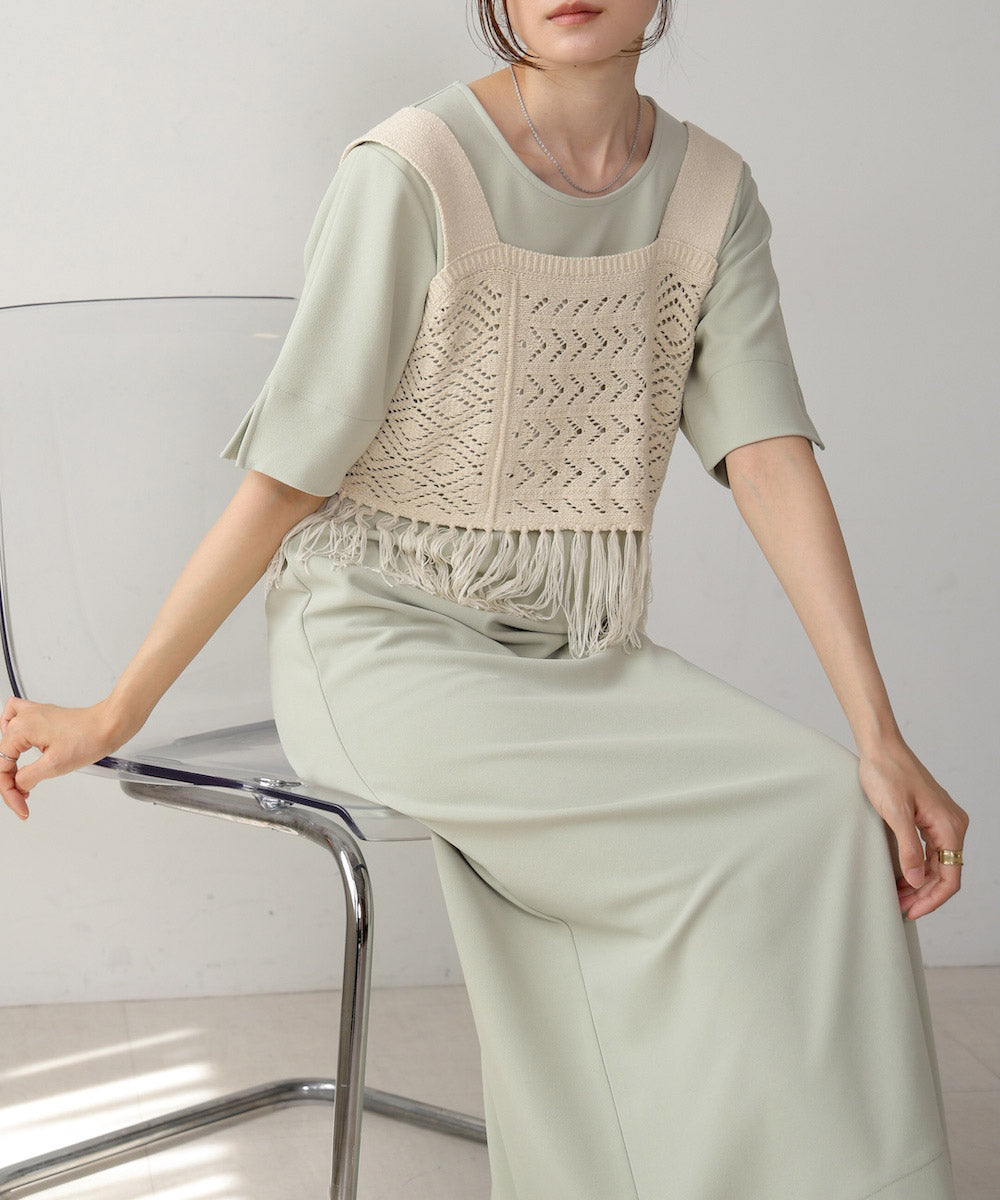 【S・Mサイズ展開あり】フリンジビスチェ+ワンピースセット