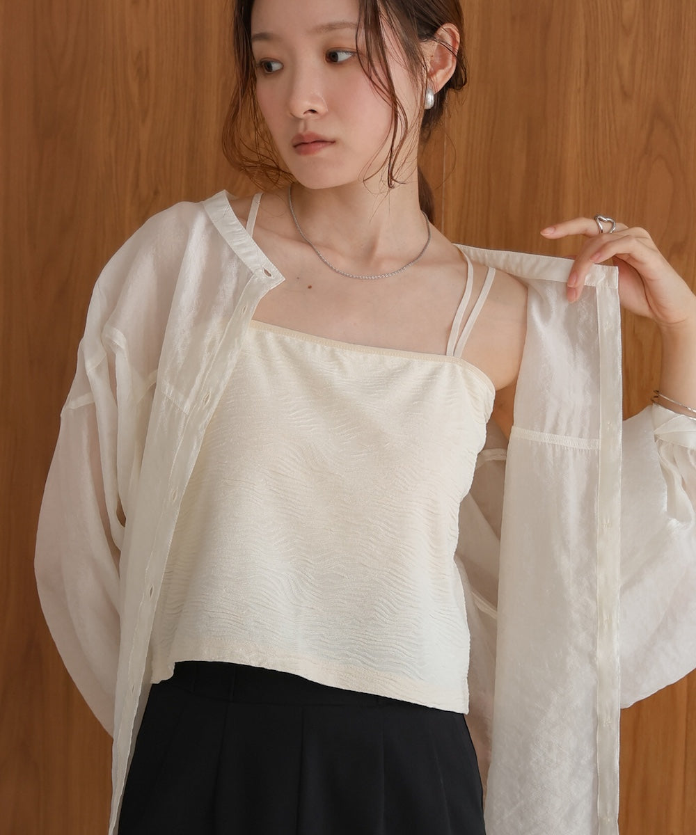 【S・Mサイズ展開】カップ付キショート丈ジャガードキャミソール