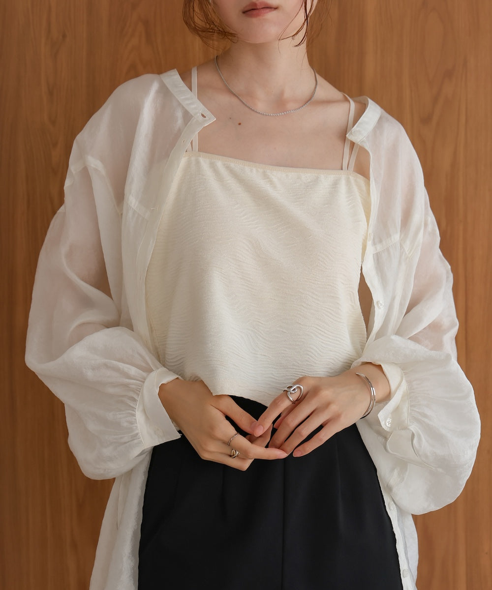 【S・Mサイズ展開】カップ付キショート丈ジャガードキャミソール