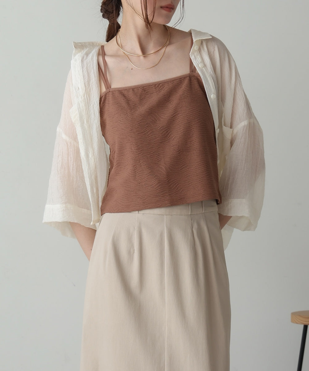 【S・Mサイズ展開】カップ付キショート丈ジャガードキャミソール