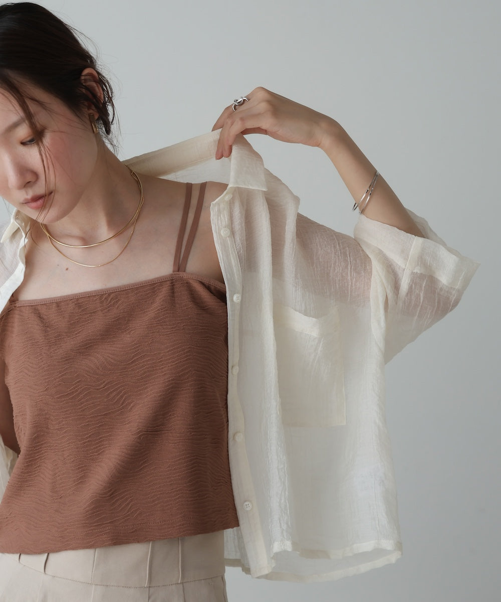 【S・Mサイズ展開】カップ付キショート丈ジャガードキャミソール