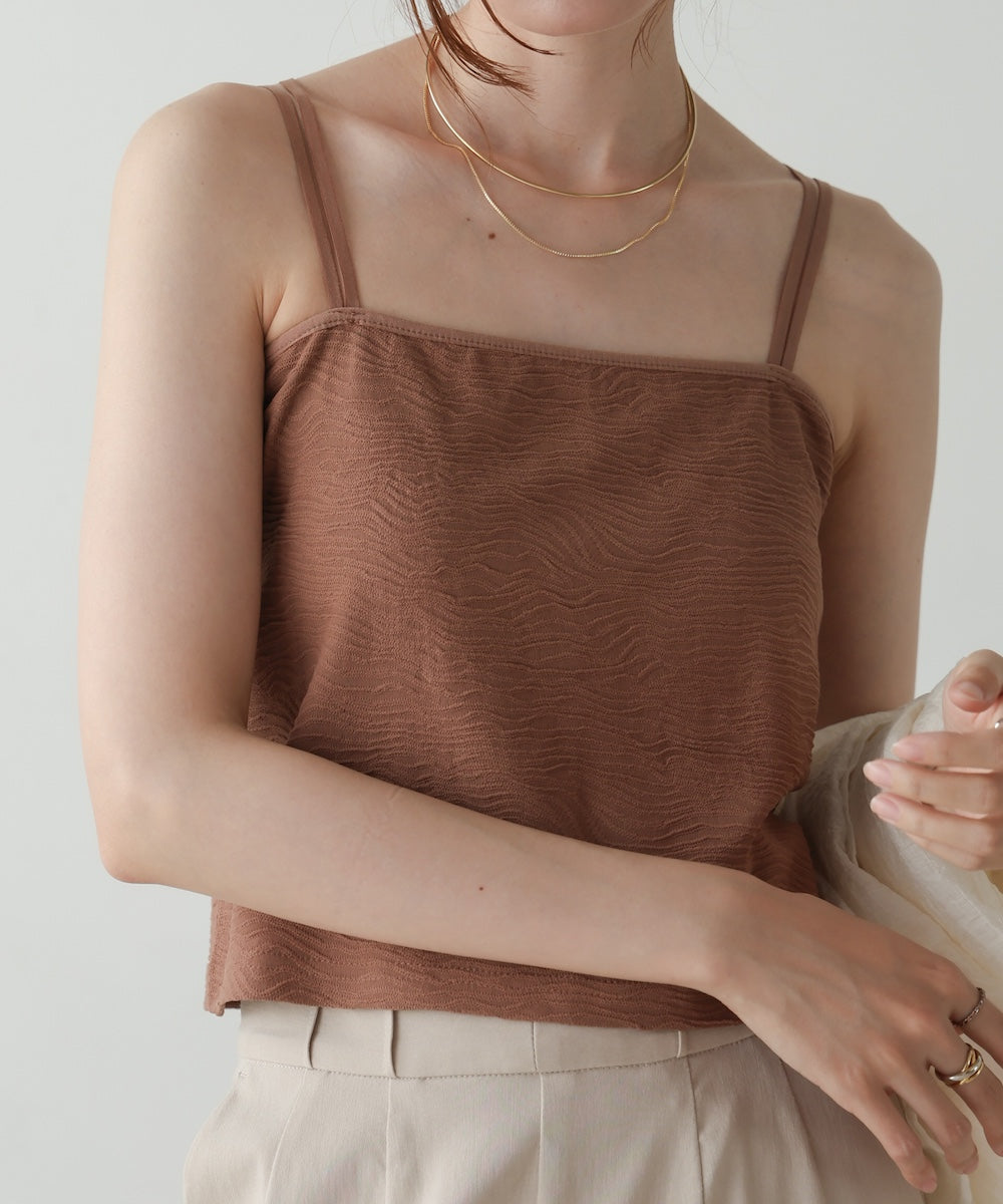 【S・Mサイズ展開】カップ付キショート丈ジャガードキャミソール