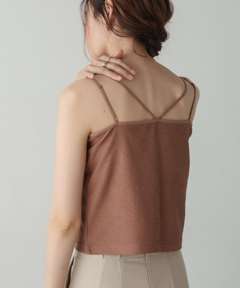 【S・Mサイズ展開】カップ付キショート丈ジャガードキャミソール