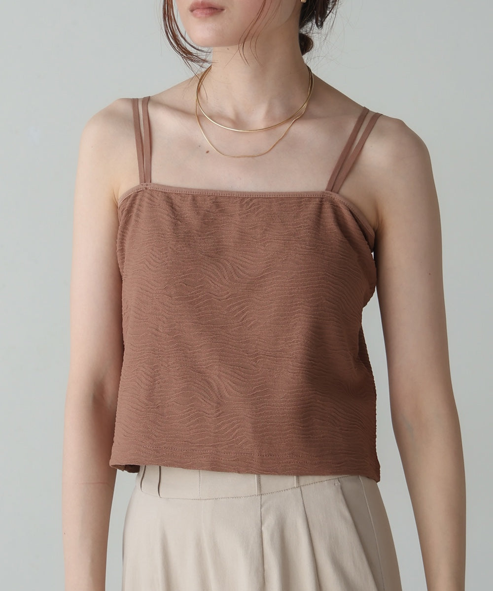 【S・Mサイズ展開】カップ付キショート丈ジャガードキャミソール