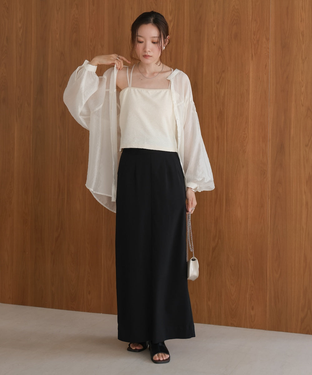 【S・Mサイズ展開】カップ付キショート丈ジャガードキャミソール