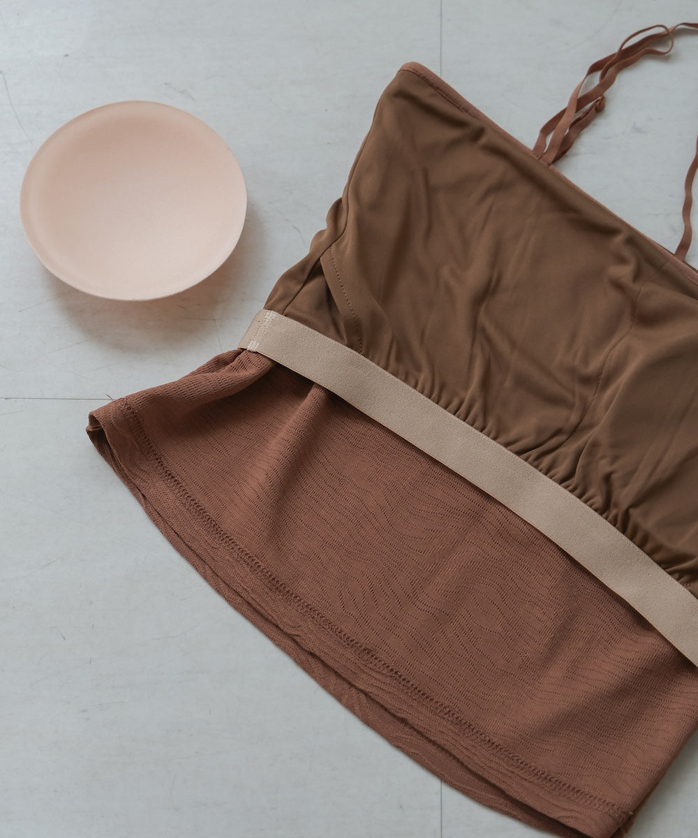 【S・Mサイズ展開】カップ付キショート丈ジャガードキャミソール