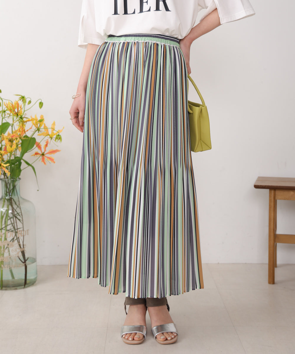 マルチストライププリーツスカート 