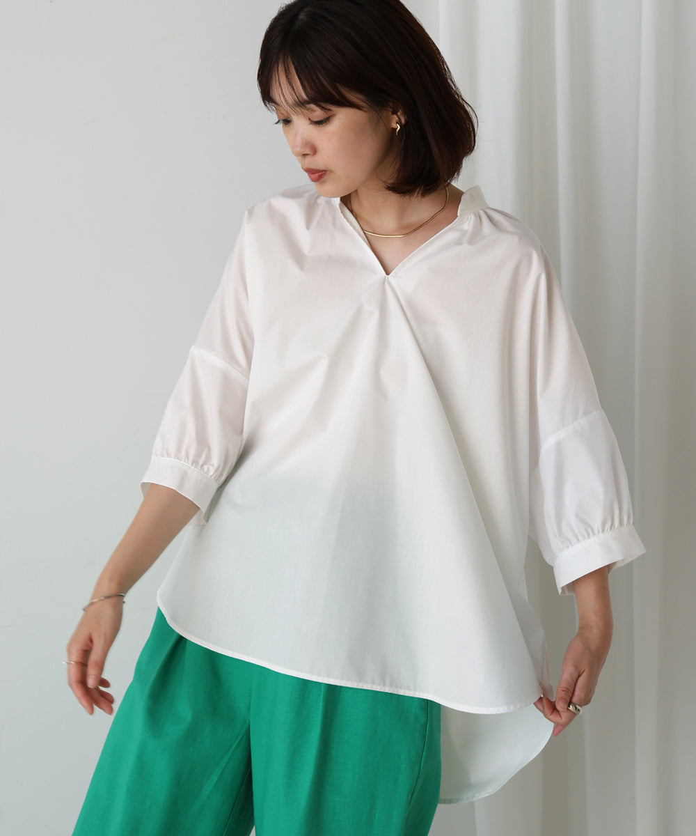 バックギャザー5分袖トップス