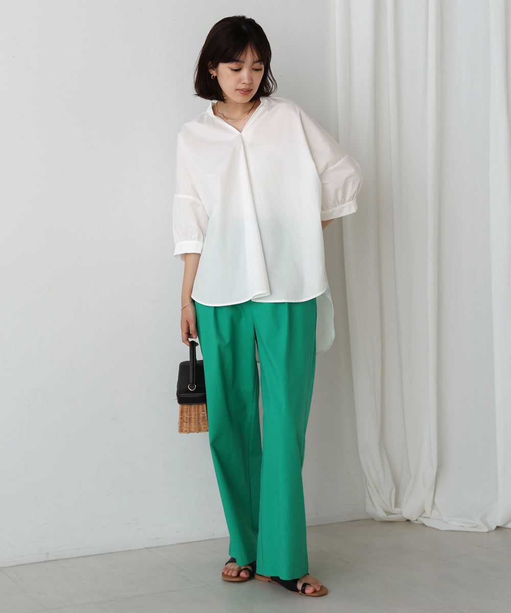 バックギャザー5分袖トップス