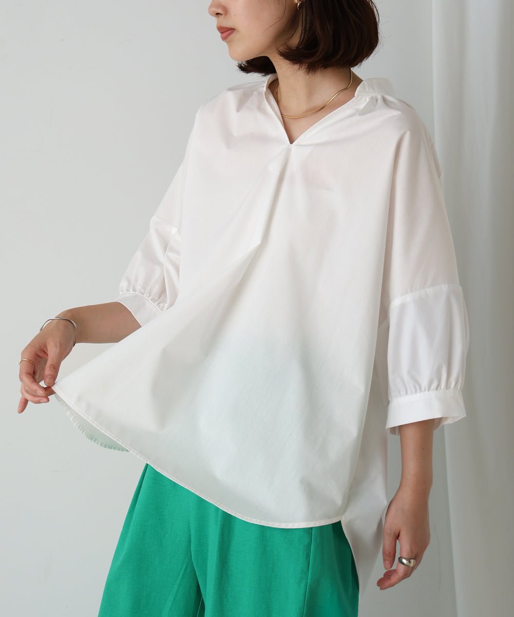 バックギャザー5分袖トップス