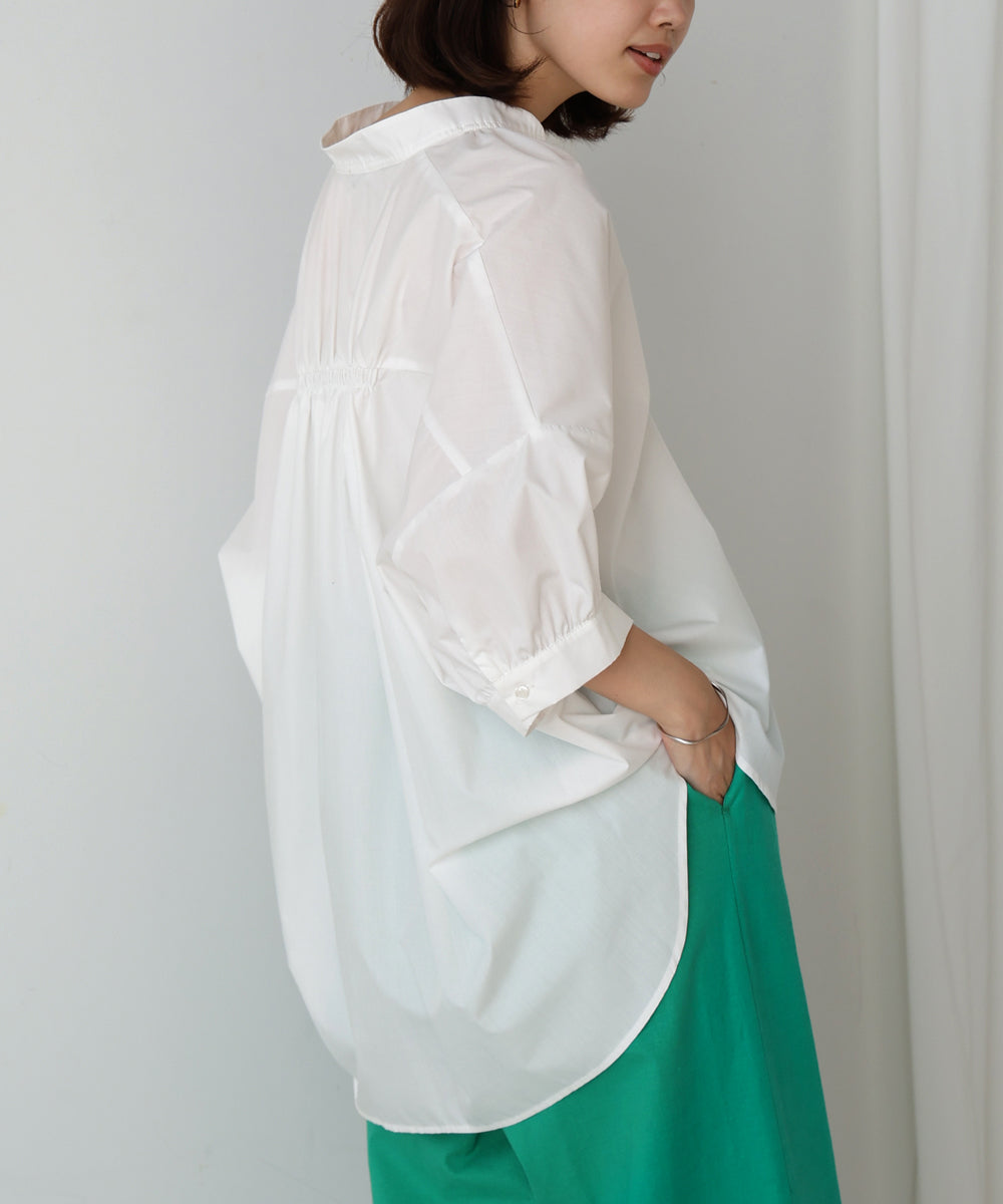 バックギャザー5分袖トップス