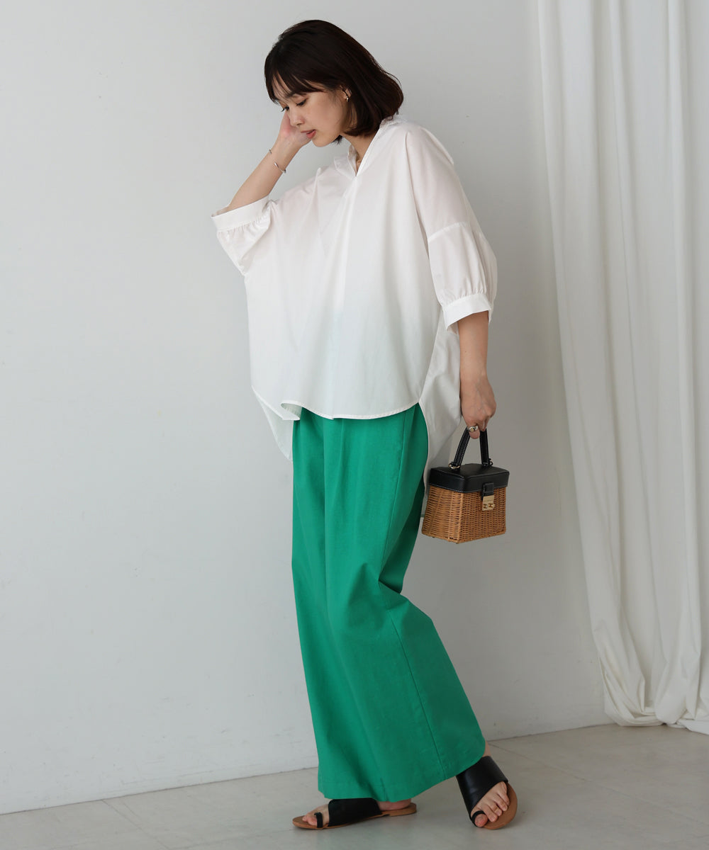 バックギャザー5分袖トップス