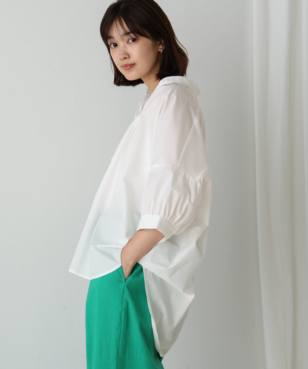 バックギャザー5分袖トップス