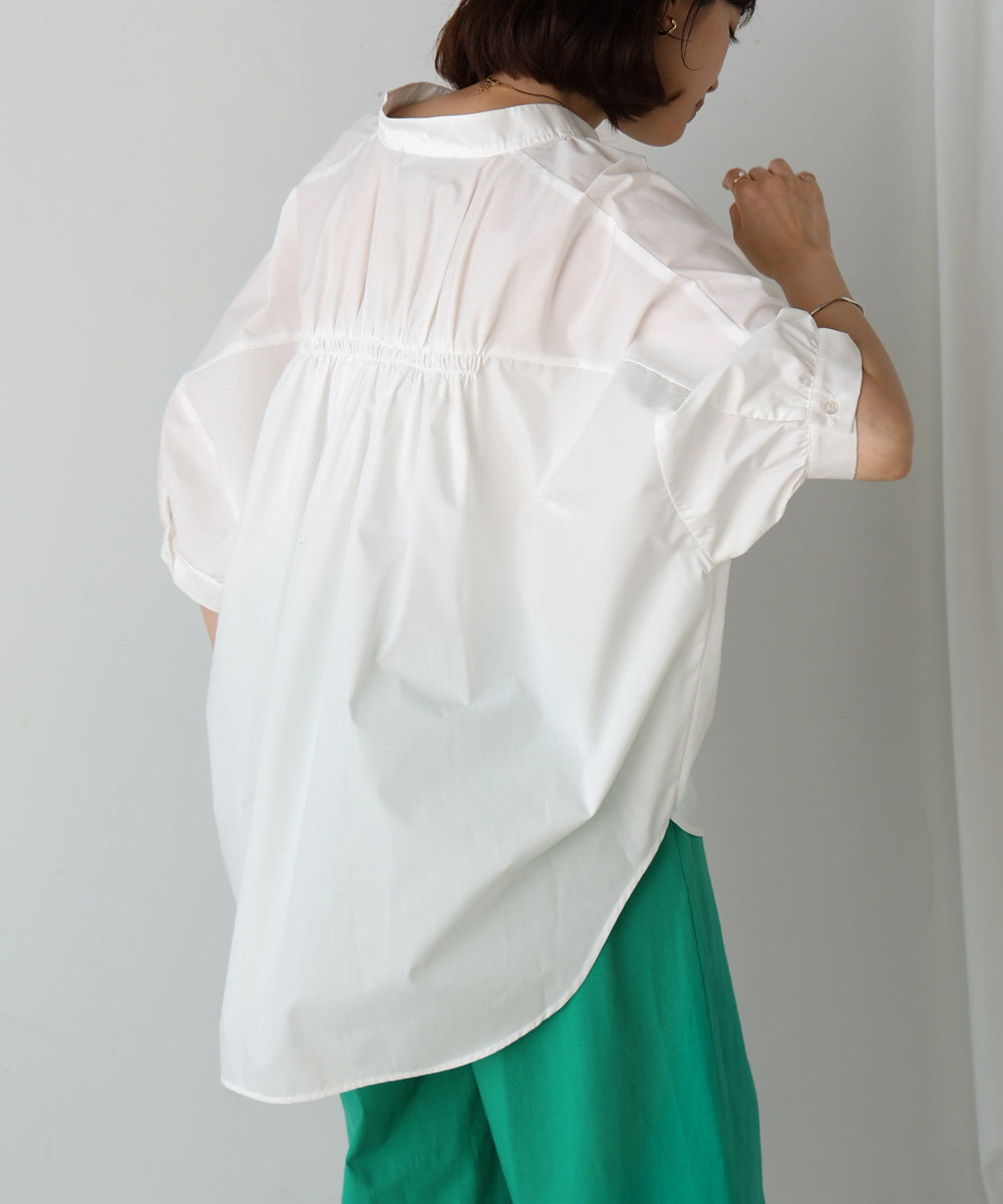 バックギャザー5分袖トップス