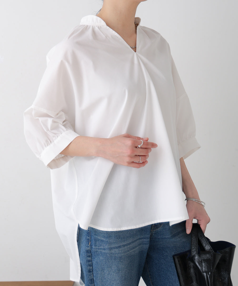 バックギャザー5分袖トップス