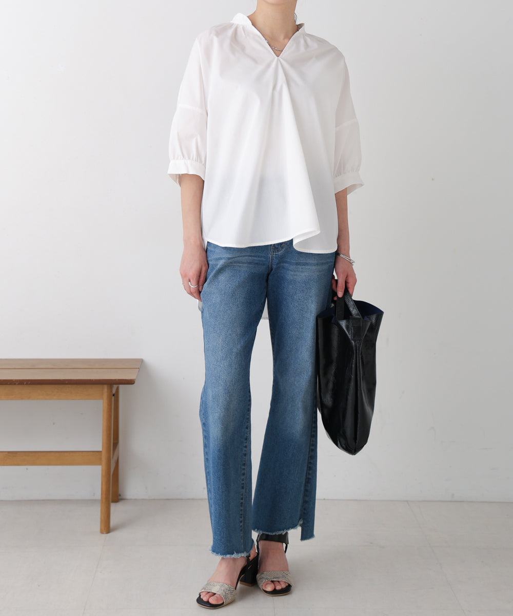 バックギャザー5分袖トップス