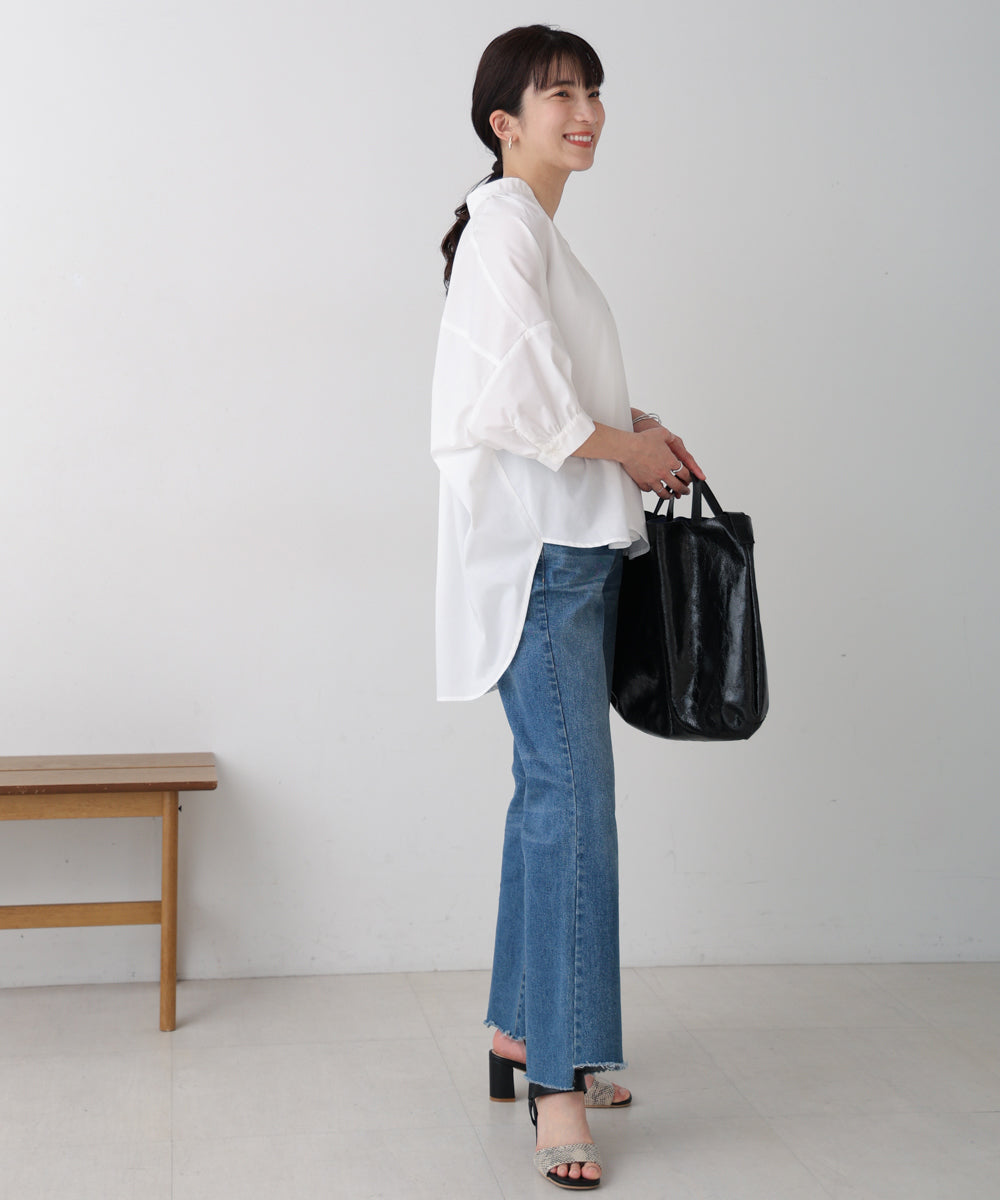 バックギャザー5分袖トップス