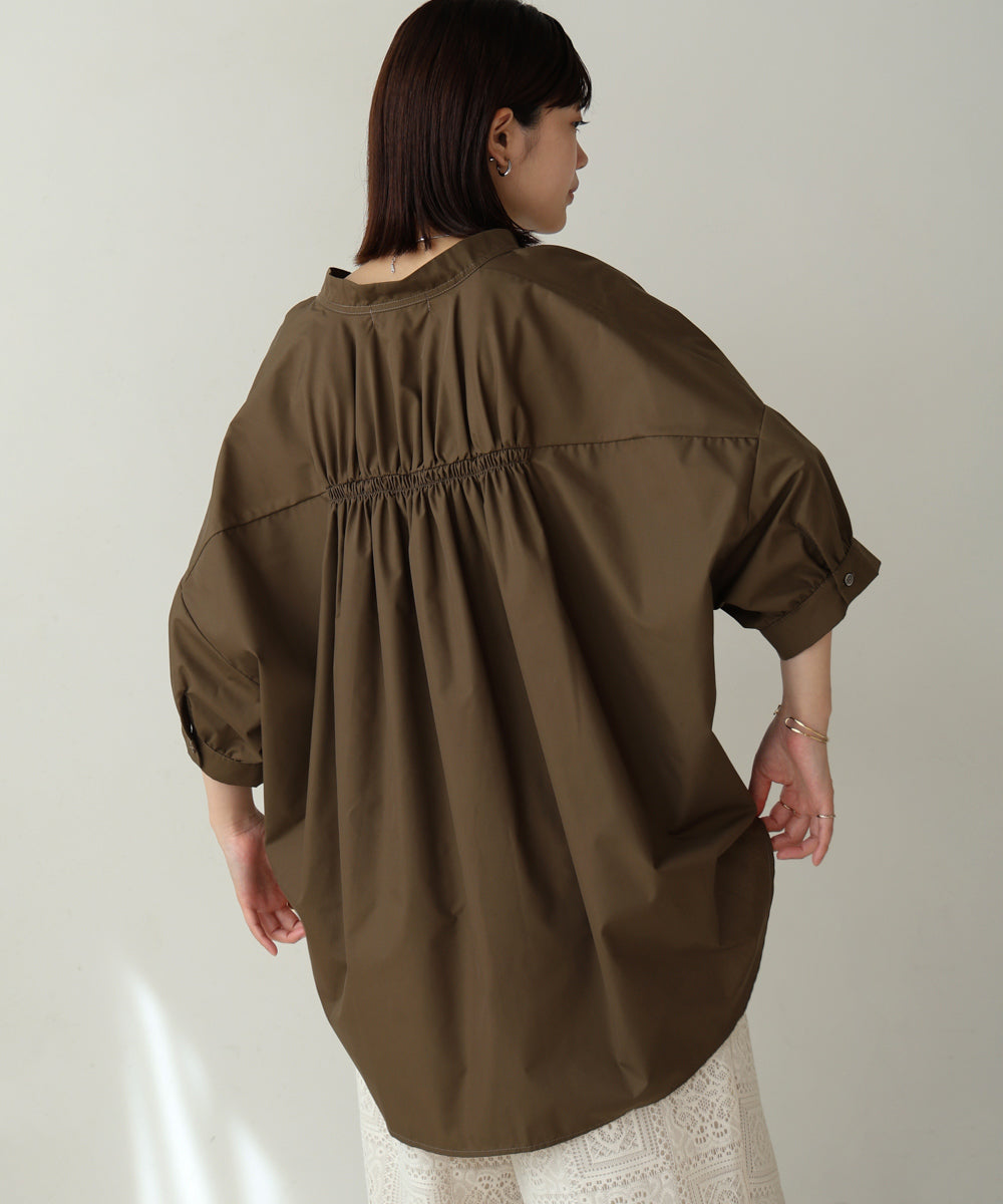 バックギャザー5分袖トップス