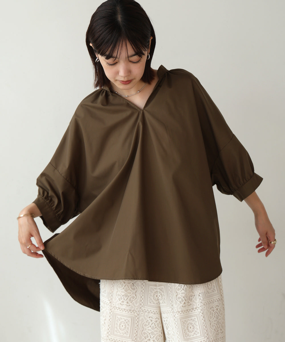 バックギャザー5分袖トップス