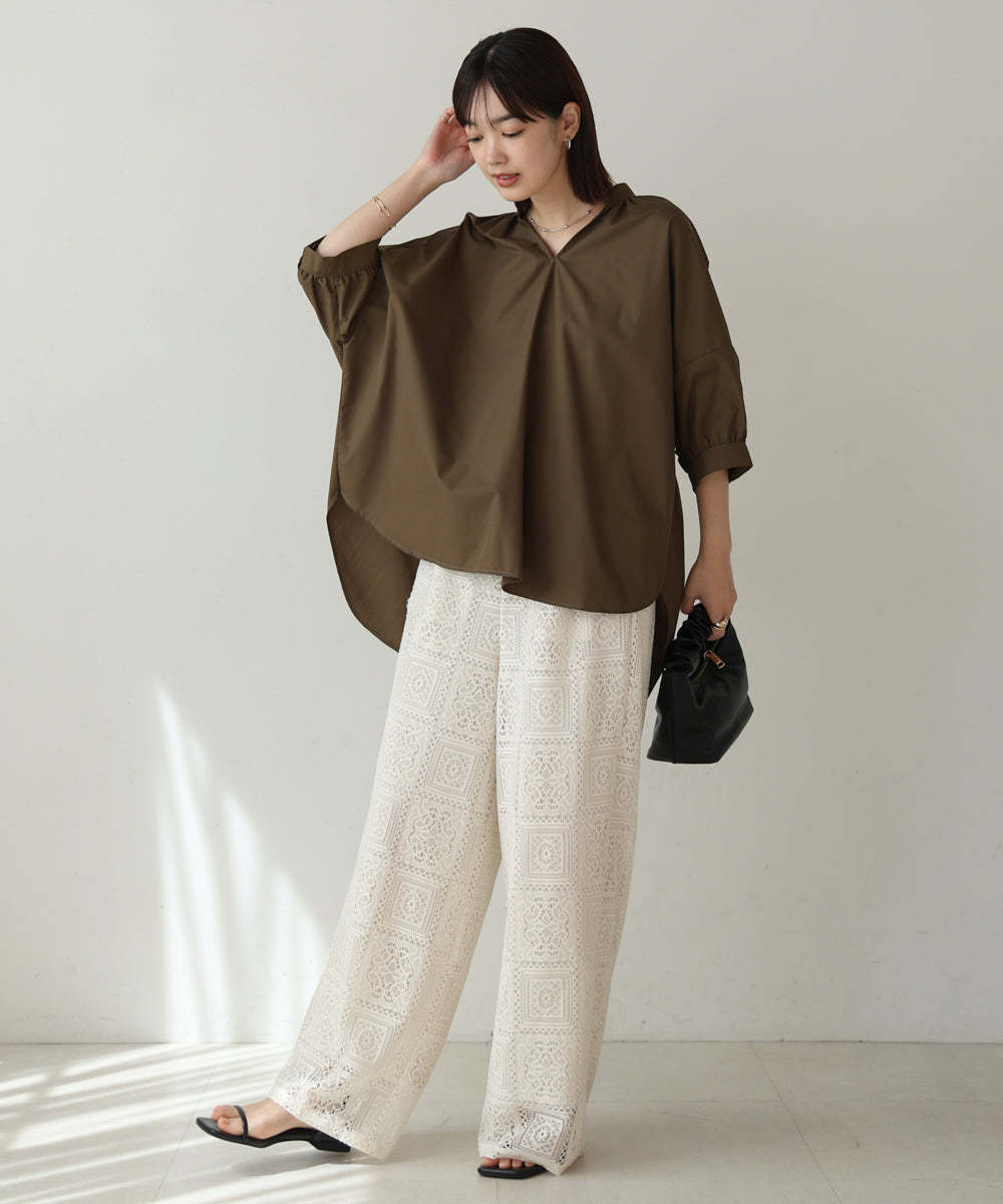 バックギャザー5分袖トップス