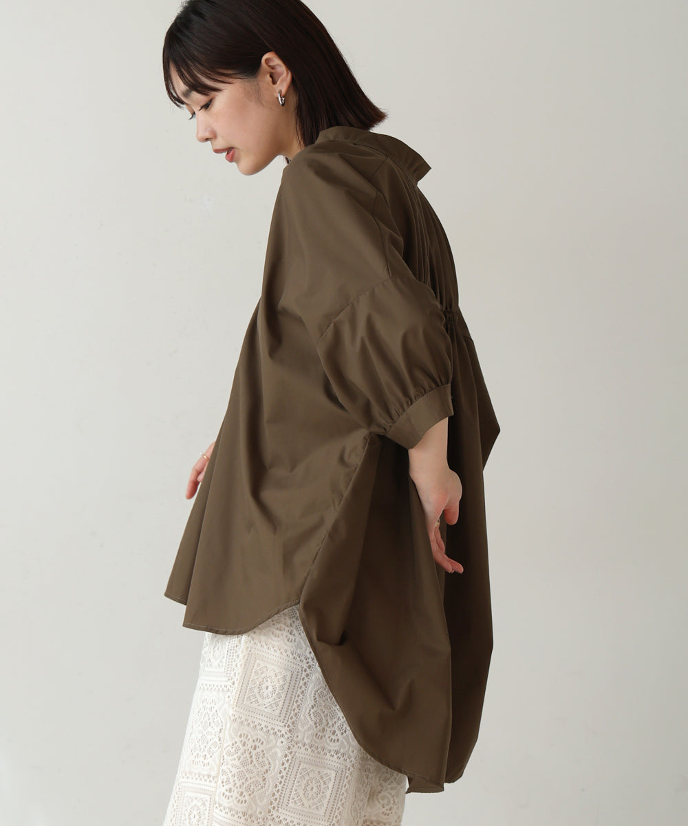 バックギャザー5分袖トップス