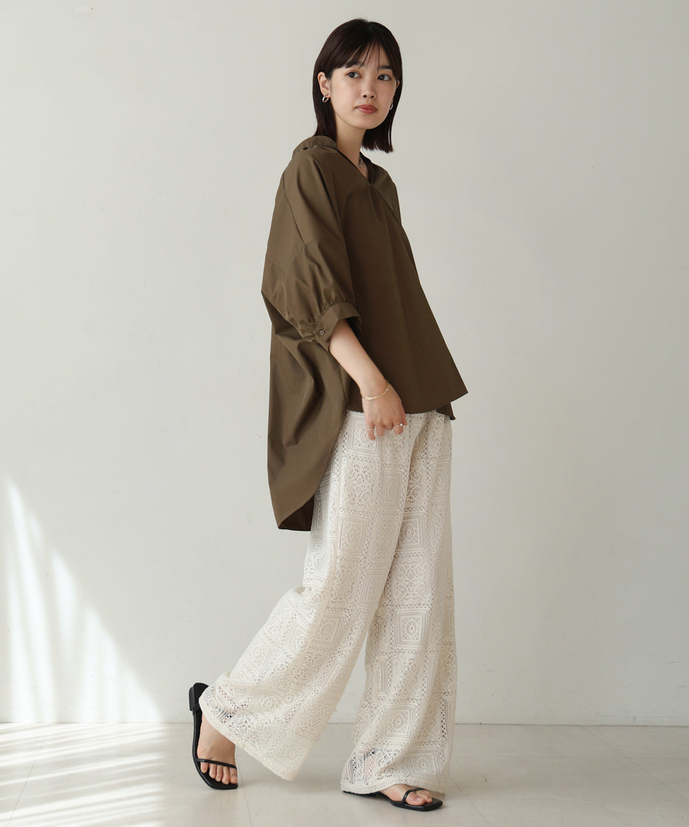 バックギャザー5分袖トップス