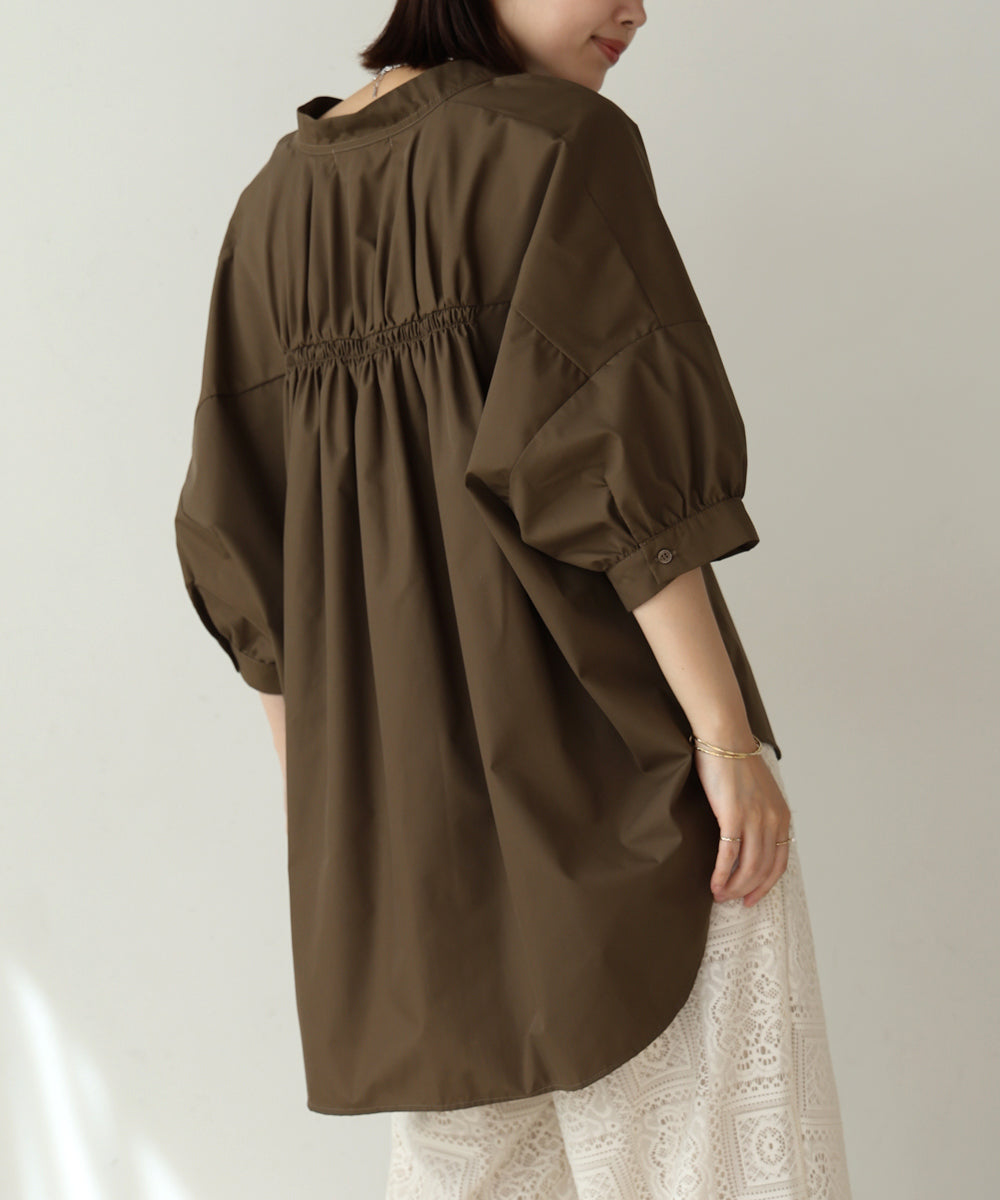 バックギャザー5分袖トップス