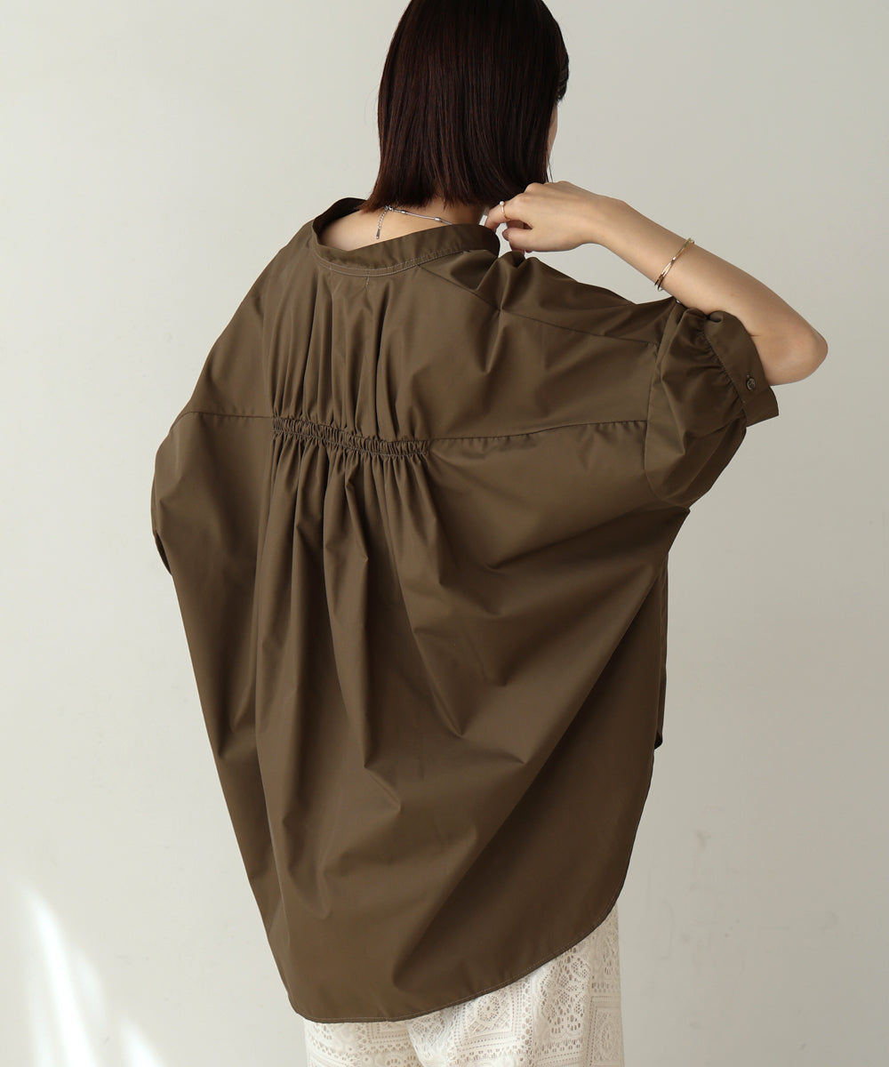 バックギャザー5分袖トップス