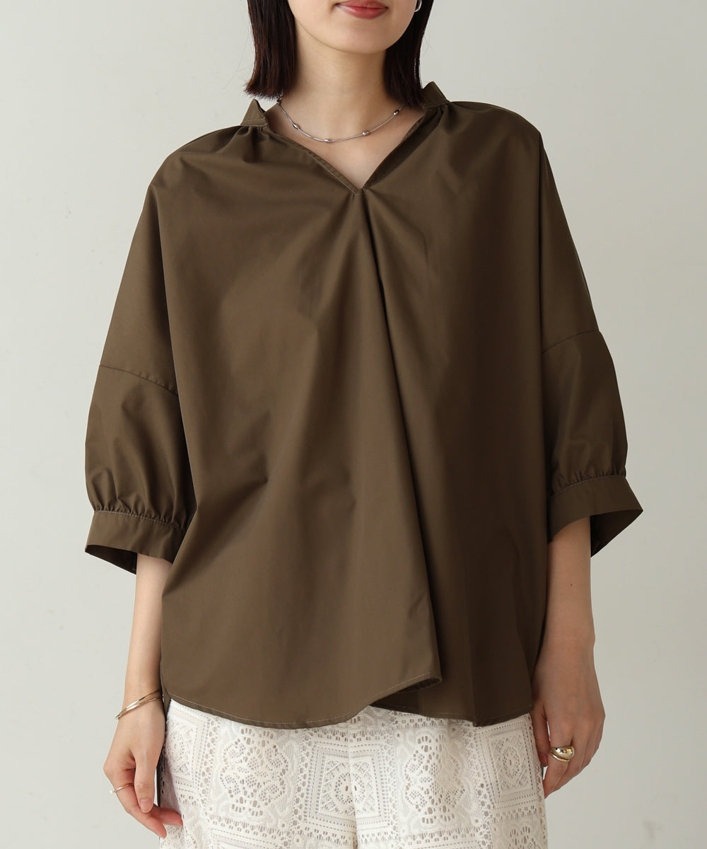 バックギャザー5分袖トップス