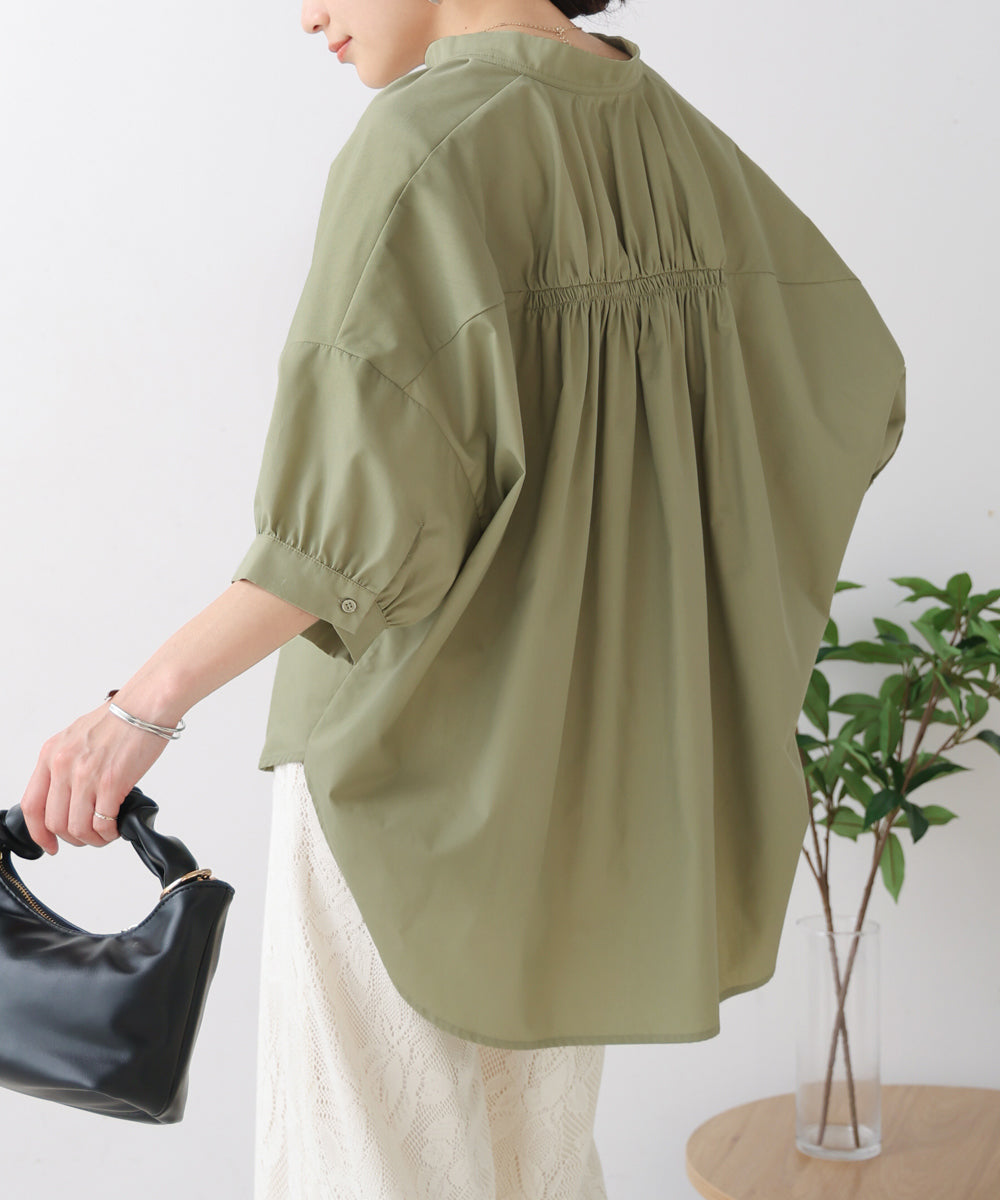 バックギャザー5分袖トップス