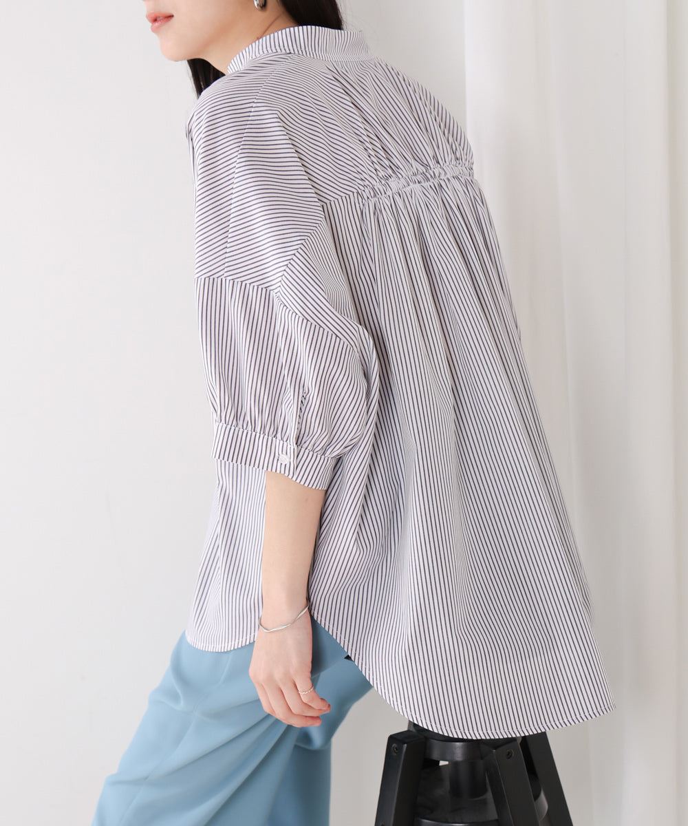 バックギャザー5分袖トップス