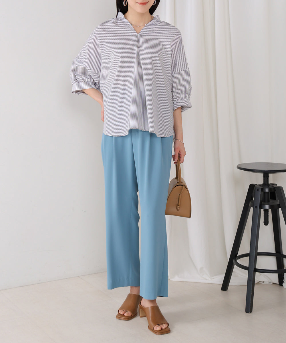 バックギャザー5分袖トップス