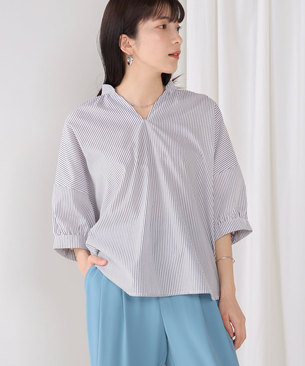 バックギャザー5分袖トップス