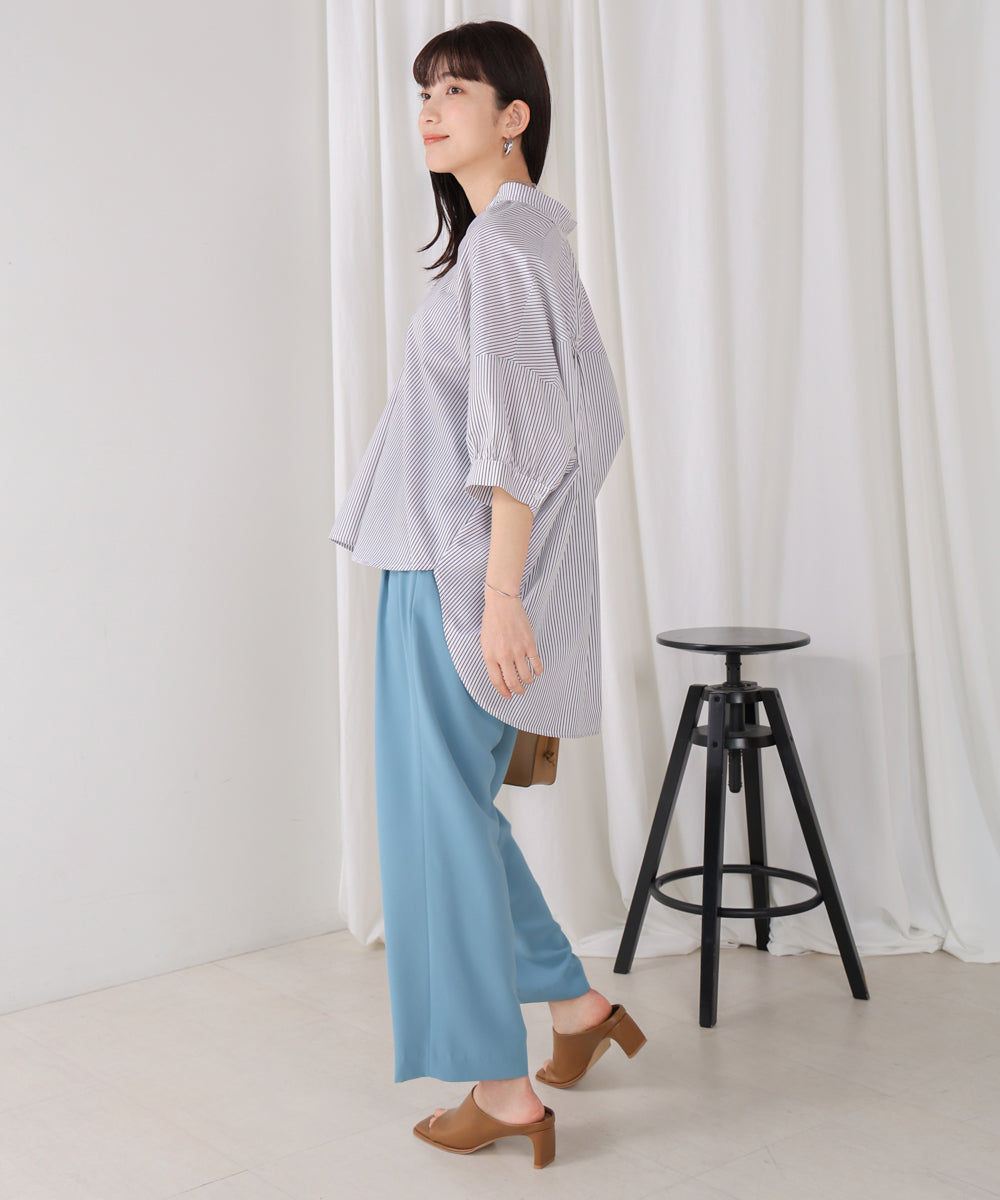 バックギャザー5分袖トップス